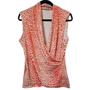 J. McLaughlin Orange Animal Leopard Faux Wrap Women's Sleeveless Top
- Size XL